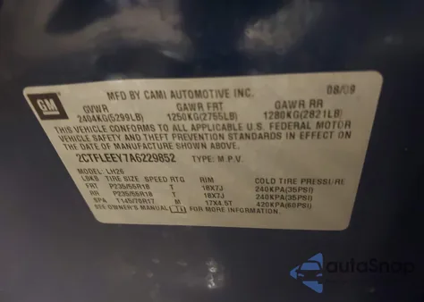 2010 GMC Terrain Sle-2 z USA, uszkodzony, nr VIN 2CTFLEEY7A6229852